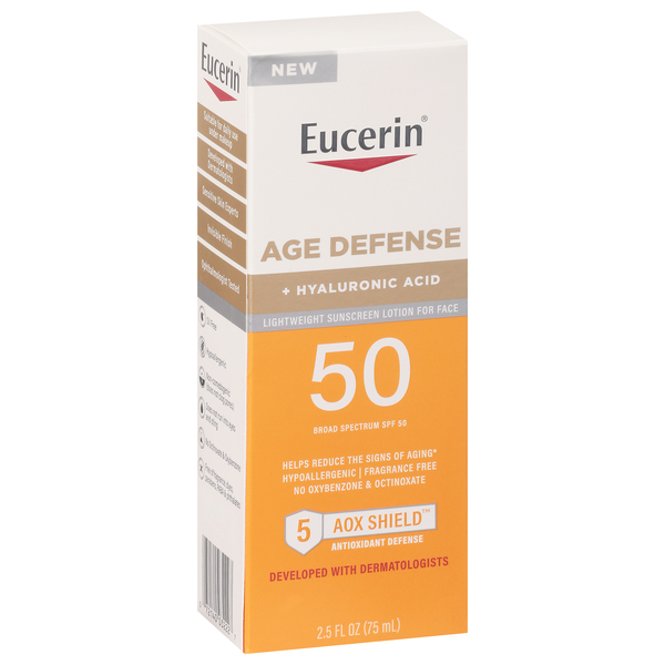 Image for Eucerin Sunscreen Lotion, For Face, Lightweight, Age Defense, Broad Spectrum SPF 50,2.5fl oz from JOSEPH PHARMACY