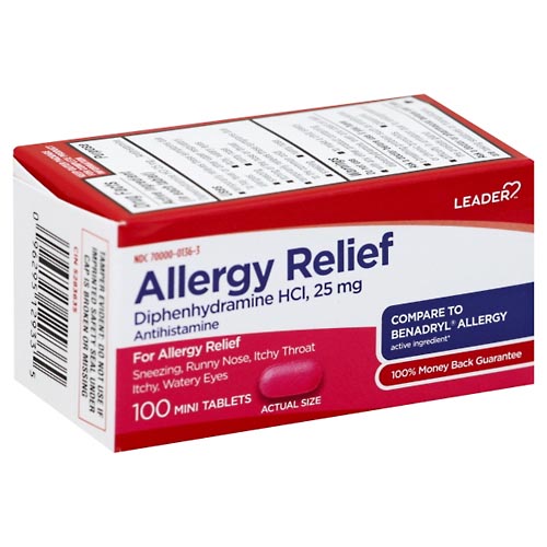 Image for Leader Allergy Relief, 25 mg, Mini Tablets,100ea from JOSEPH PHARMACY