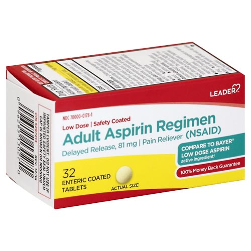 Image for Leader Aspirin Regimen, Adult, Enteric Coated Tablets,32ea from JOSEPH PHARMACY