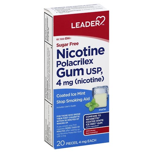 Image for Leader Nicotine Polacrilex Gum, 4 mg, Coated Ice Mint,20ea from JOSEPH PHARMACY