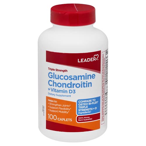 Image for Leader Glucosamine Chondroitin + Vitamin D3, Triple Strength, Caplets,100ea from JOSEPH PHARMACY