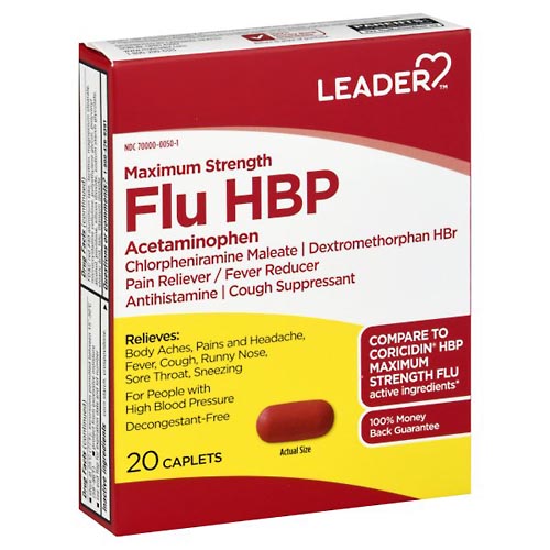 Image for Leader Flu HBP, Maximum Strength, Caplets,20ea from JOSEPH PHARMACY